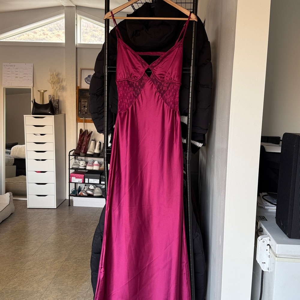Princess Polly Fuchsia Satin Lace Dress